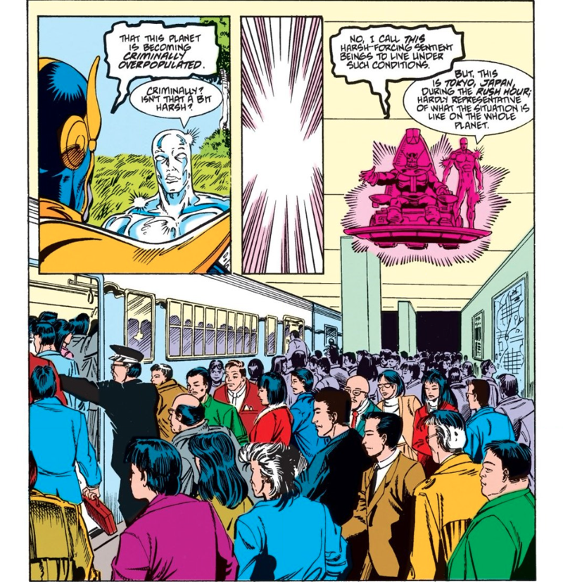Thanos really hates rush hour in Silver Surfer #35.